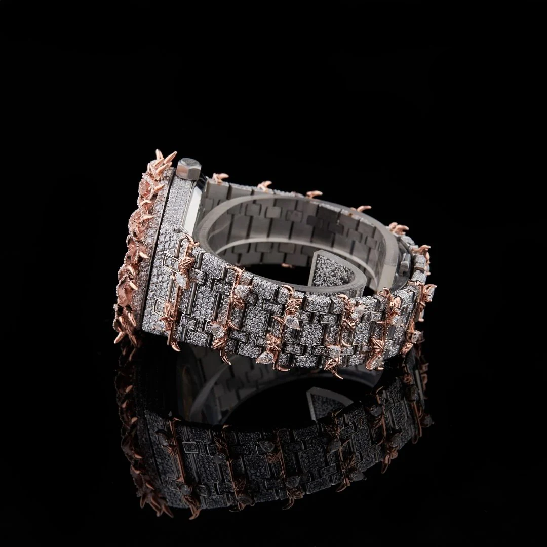 Fully Iced Out Moissanite Rose Gold Royal Oak Vine Dial