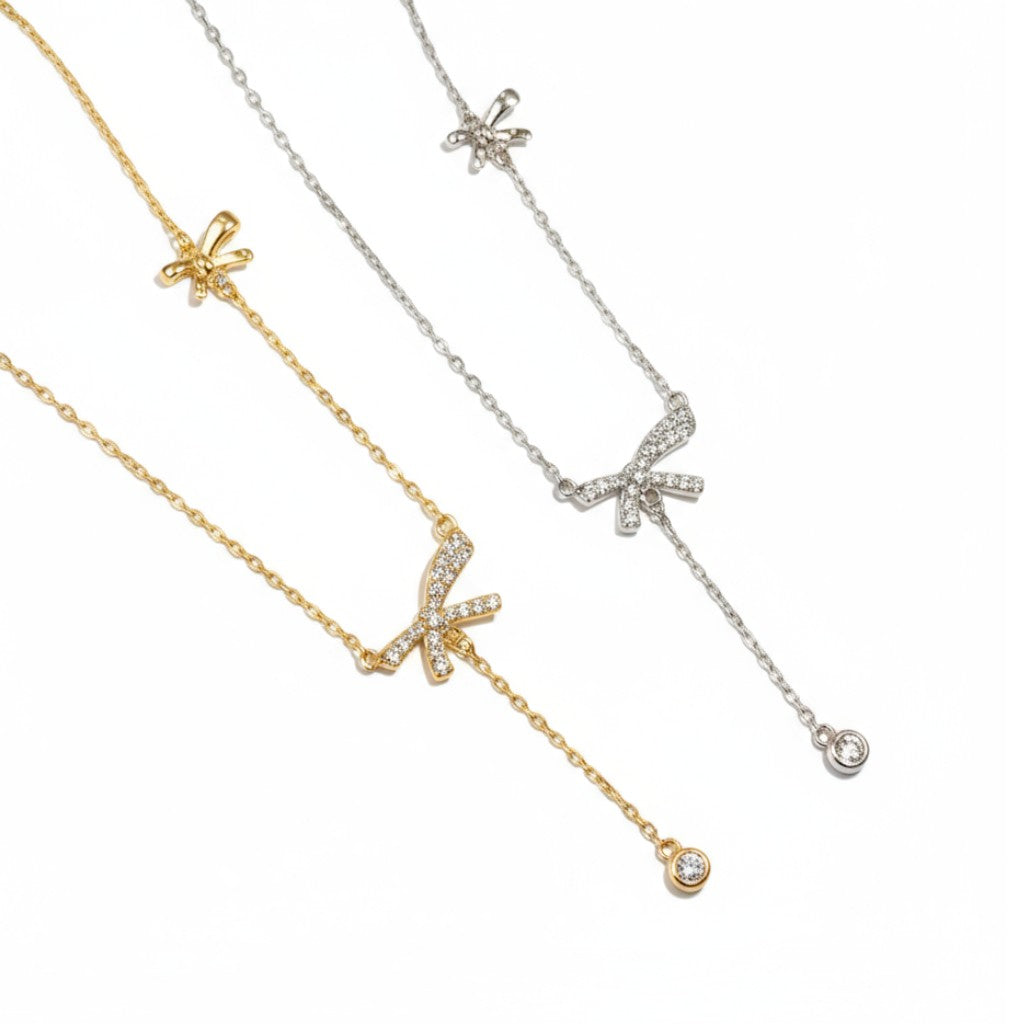 Bow & Drop Charm Necklace