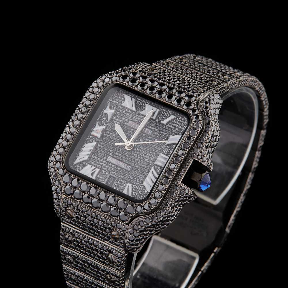 Fully Iced Out Lab Diamond Santos Watch