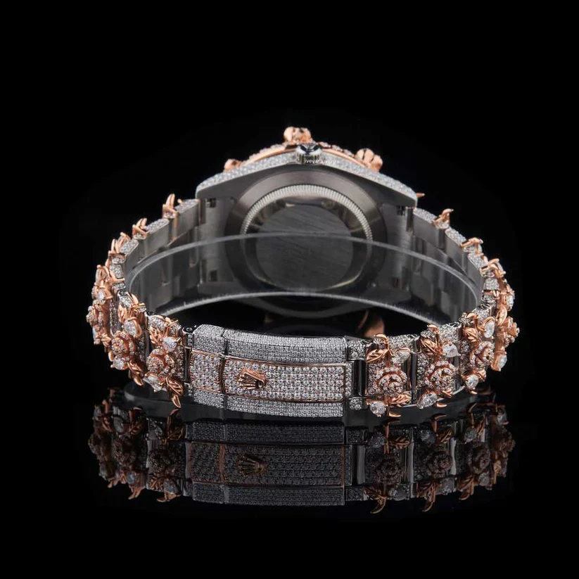 Fully Iced Out Custom Moissanite Datejust Rose Gold