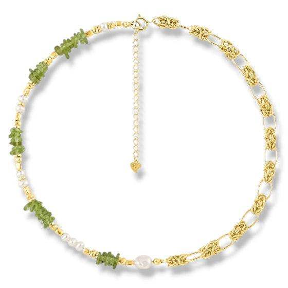 Natural Pearl Peridot Patchwork Necklace - Aventus