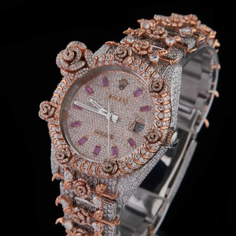 Fully Iced Out Custom Moissanite Datejust Rose Gold