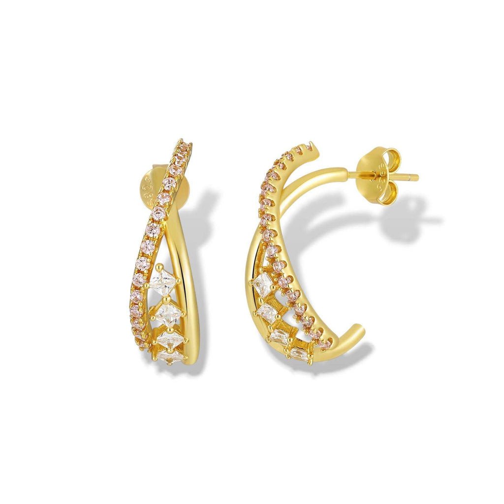 Irregular Cross Pave Hoop Earrings - Aventus