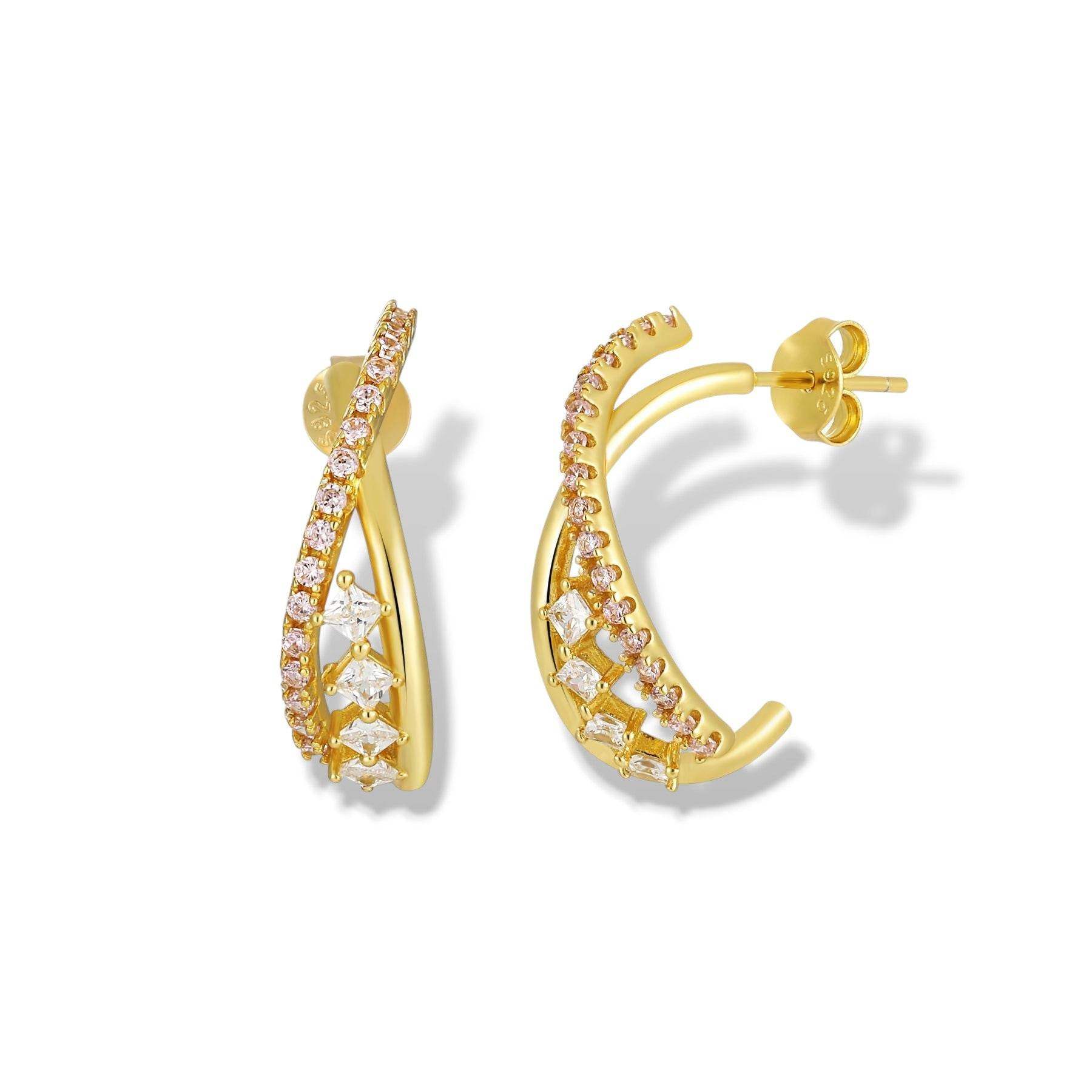 Irregular Cross Pave Hoop Earrings - Aventus