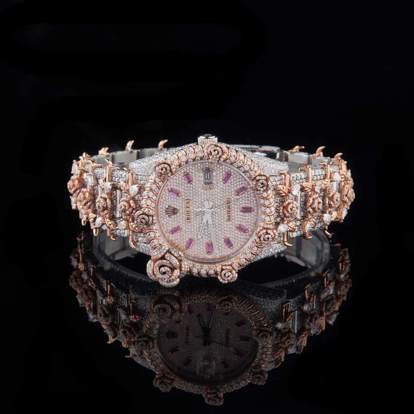 Fully Iced Out Custom Moissanite Datejust Rose Gold