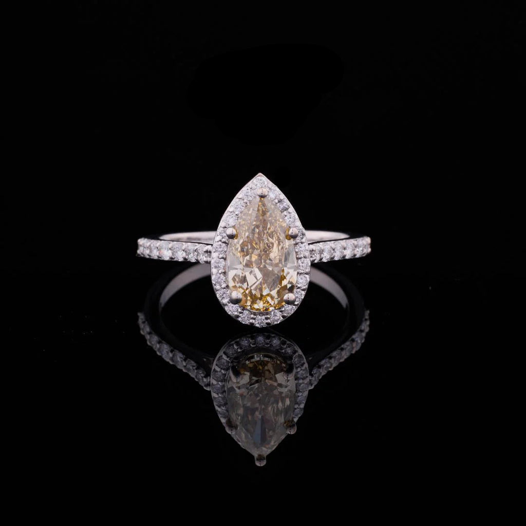 2 Carat Pear Cut Moissanite Wedding Ring – Iced Out Band in 925 Silver