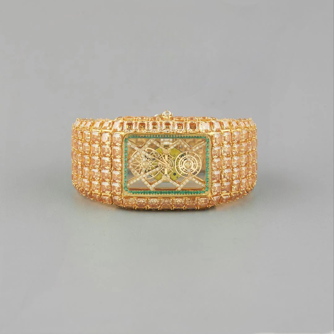 Fully Iced Out Billionaire Bespoke Yellow Moissanite Watch