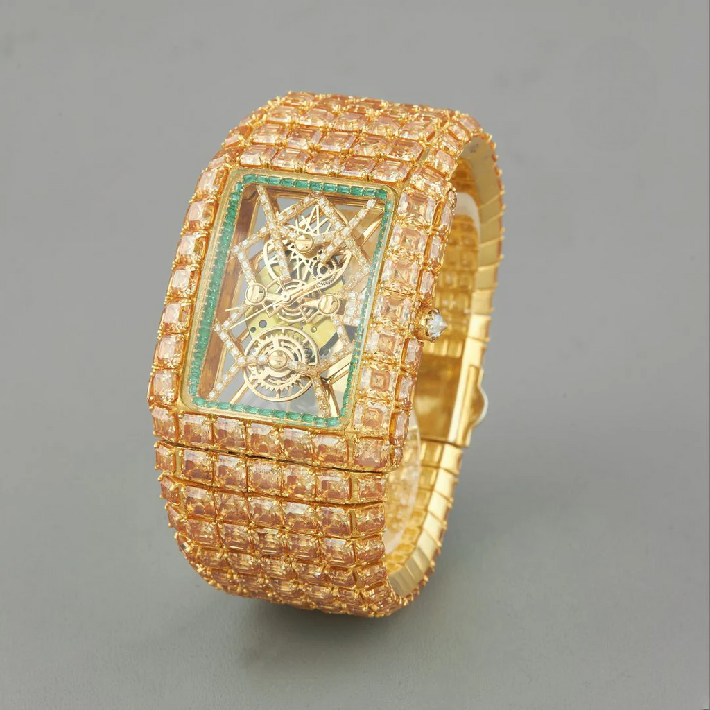 Fully Iced Out Billionaire Bespoke Yellow Moissanite Watch