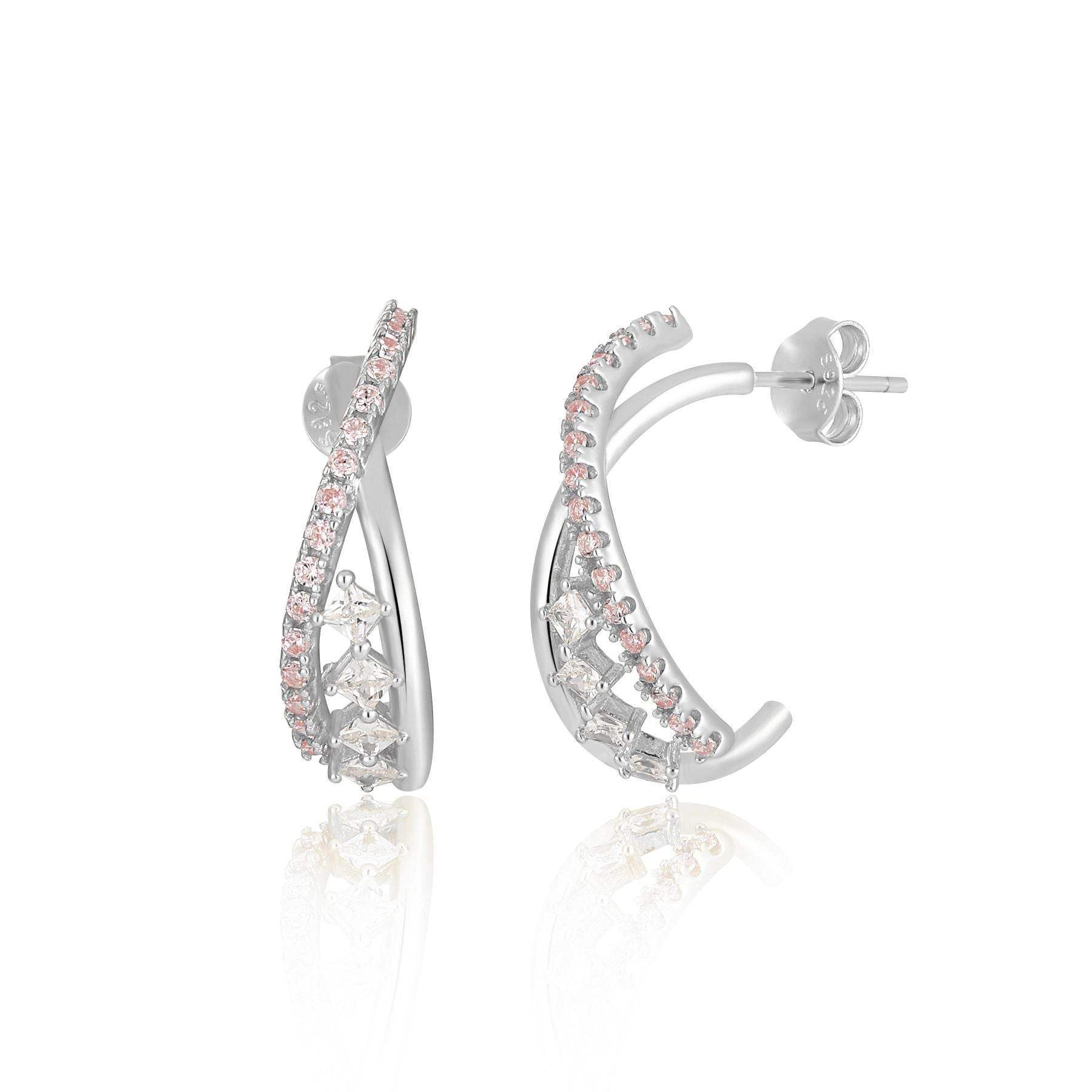 Irregular Cross Pave Hoop Earrings - Aventus