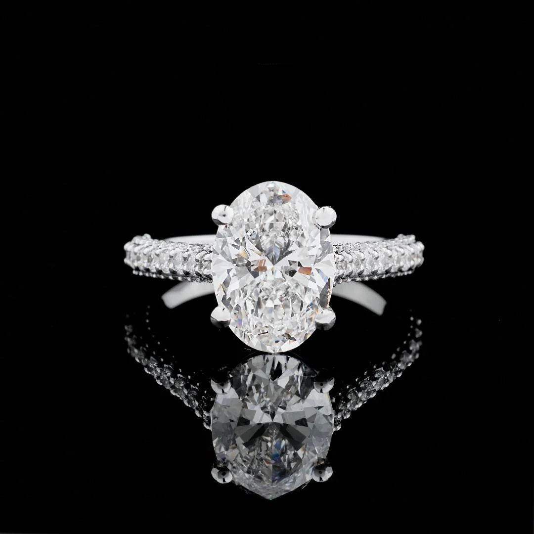 3 Carat Oval Cut Moissanite Engagement Ring – D Color VVS Diamond Alternative - Aventus