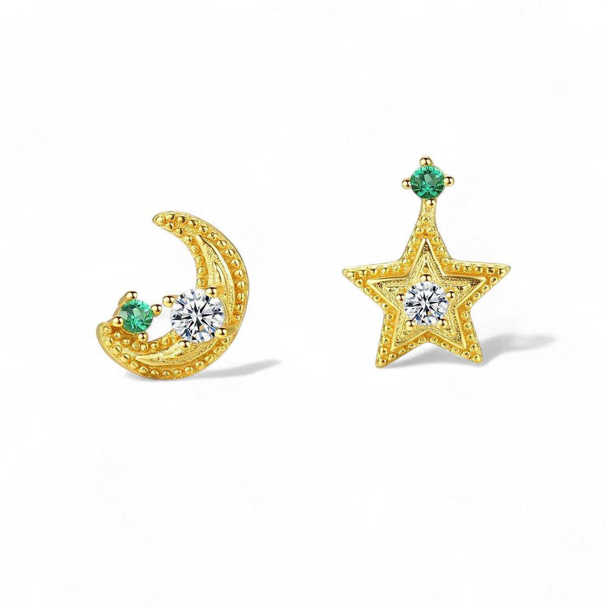 Star Crescent Moon Stud Earrings - Aventus