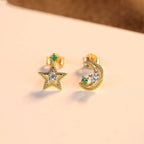 Star Crescent Moon Stud Earrings - Aventus