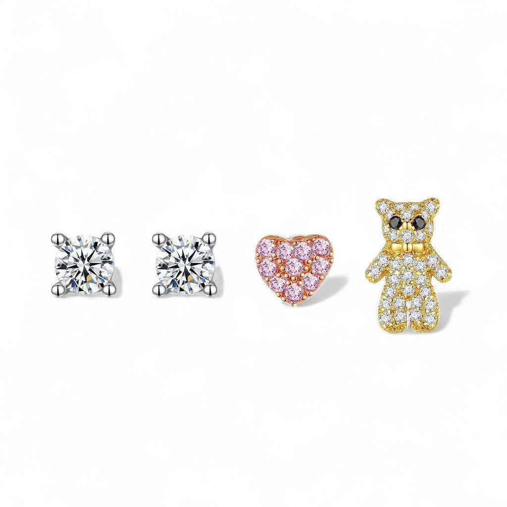 Heart Bear Stud Earring Set - Aventus