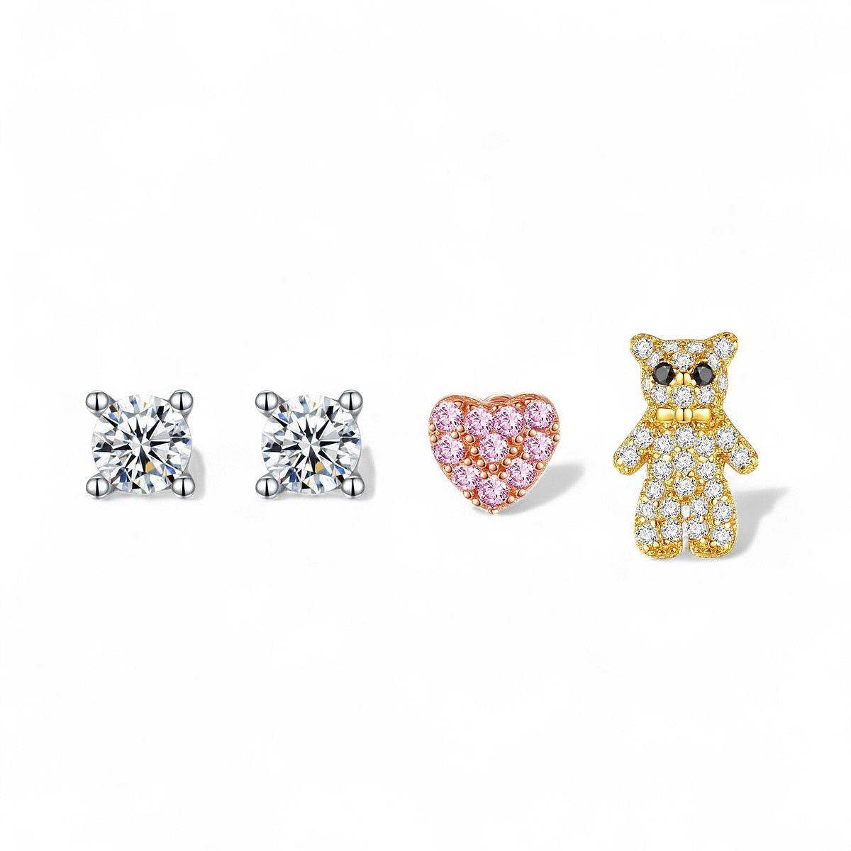 Heart Bear Stud Earring Set - Aventus