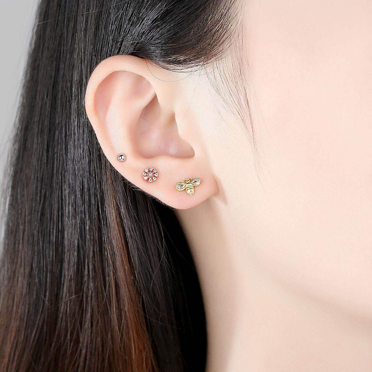 Honey Bee Pink Flower Stud Earring Set - Aventus