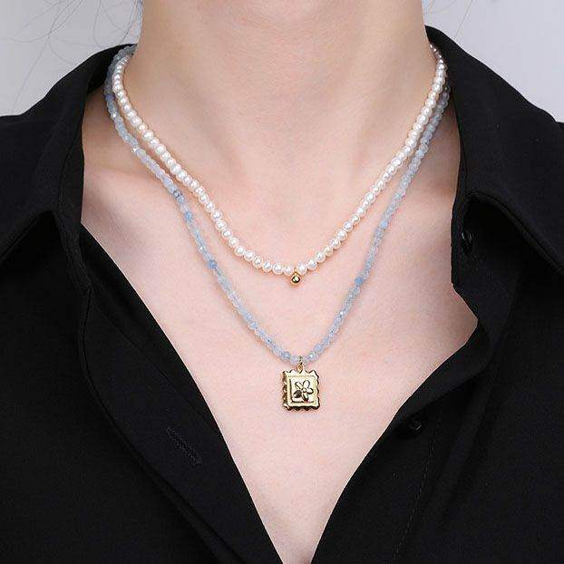 Natural Aquamarine Flower Necklace - Aventus