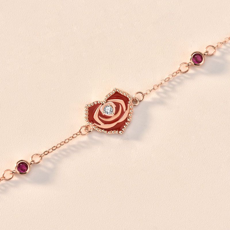 Rose Gold Heart & Rose Bracelet