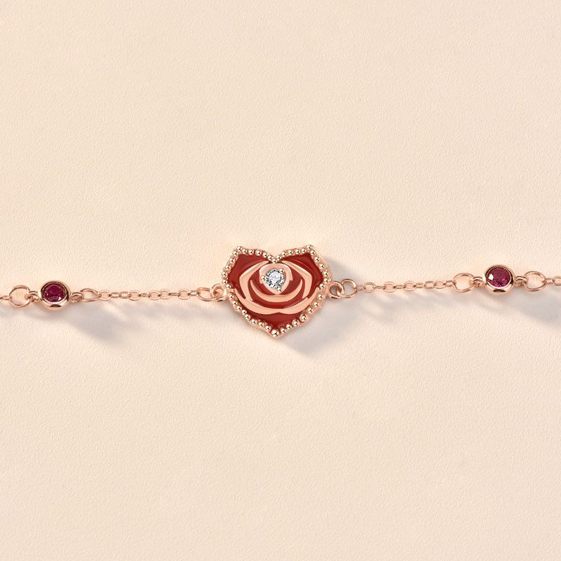 Rose Gold Heart & Rose Bracelet