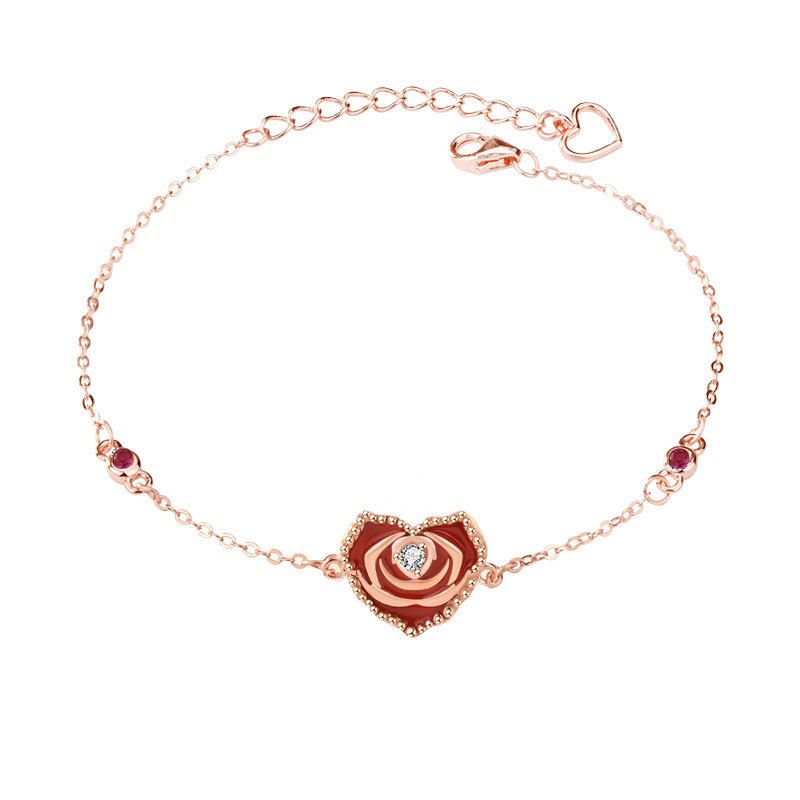 Rose Gold Heart & Rose Bracelet