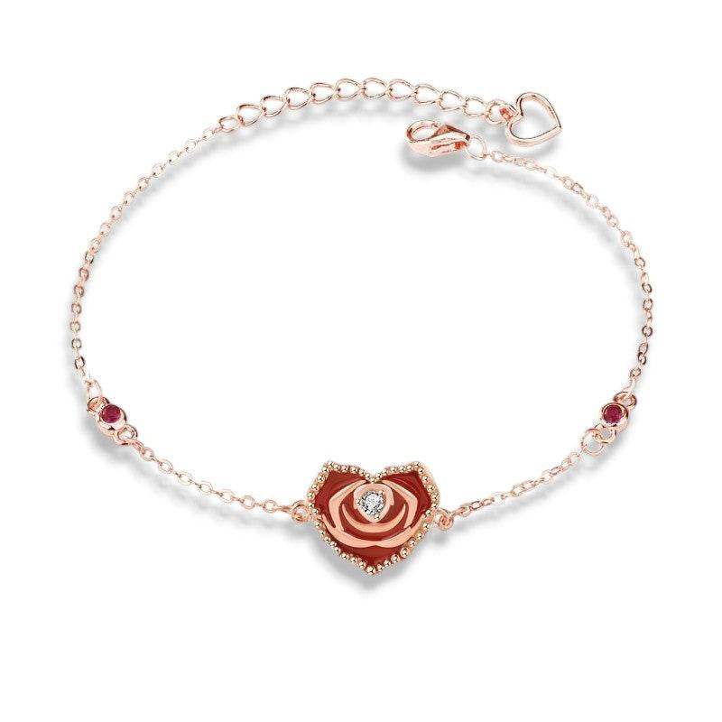 Rose Gold Heart & Rose Bracelet - Aventus