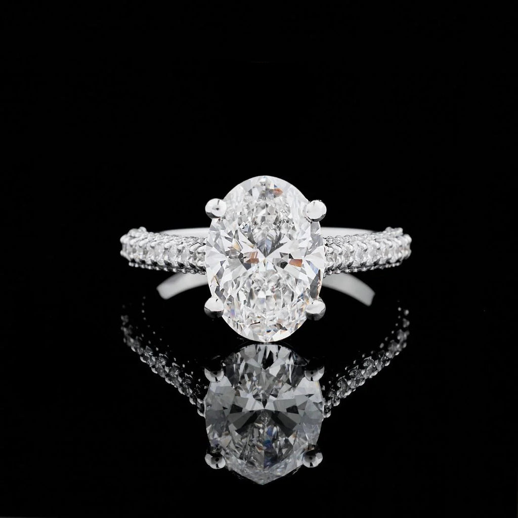 3 Carat Oval Cut Moissanite Engagement Ring – D Color VVS Diamond Alternative