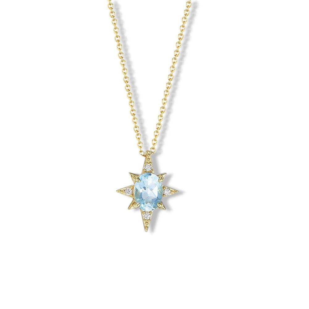 Natural Blue Topaz Eightfold Star Pendant Necklace - Aventus