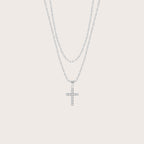 Diamond Cross Layered Pendant Necklace in 925 sterling silver with cubic zirconia - Aventus