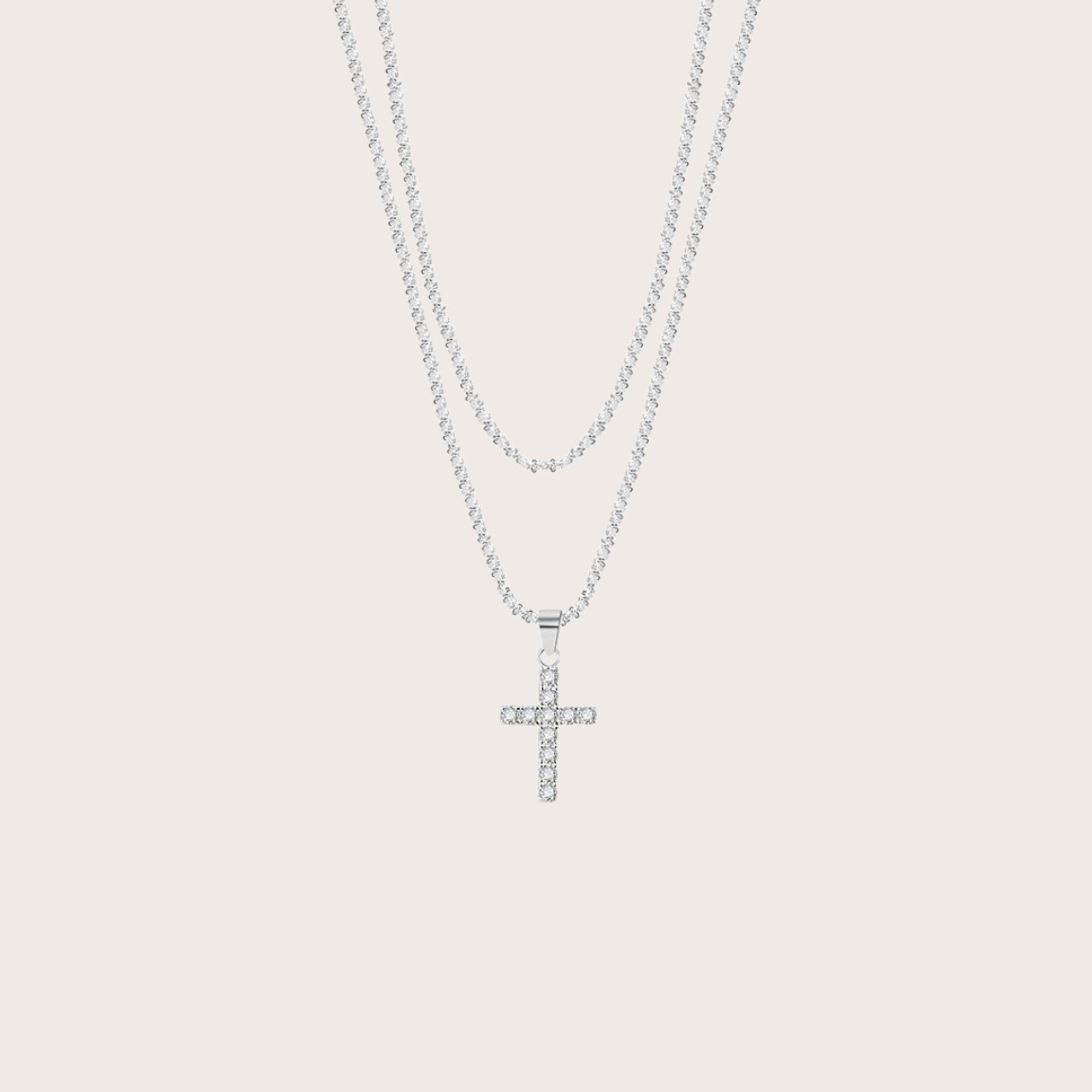 Diamond Cross Layered Pendant Necklace in 925 sterling silver with cubic zirconia - Aventus