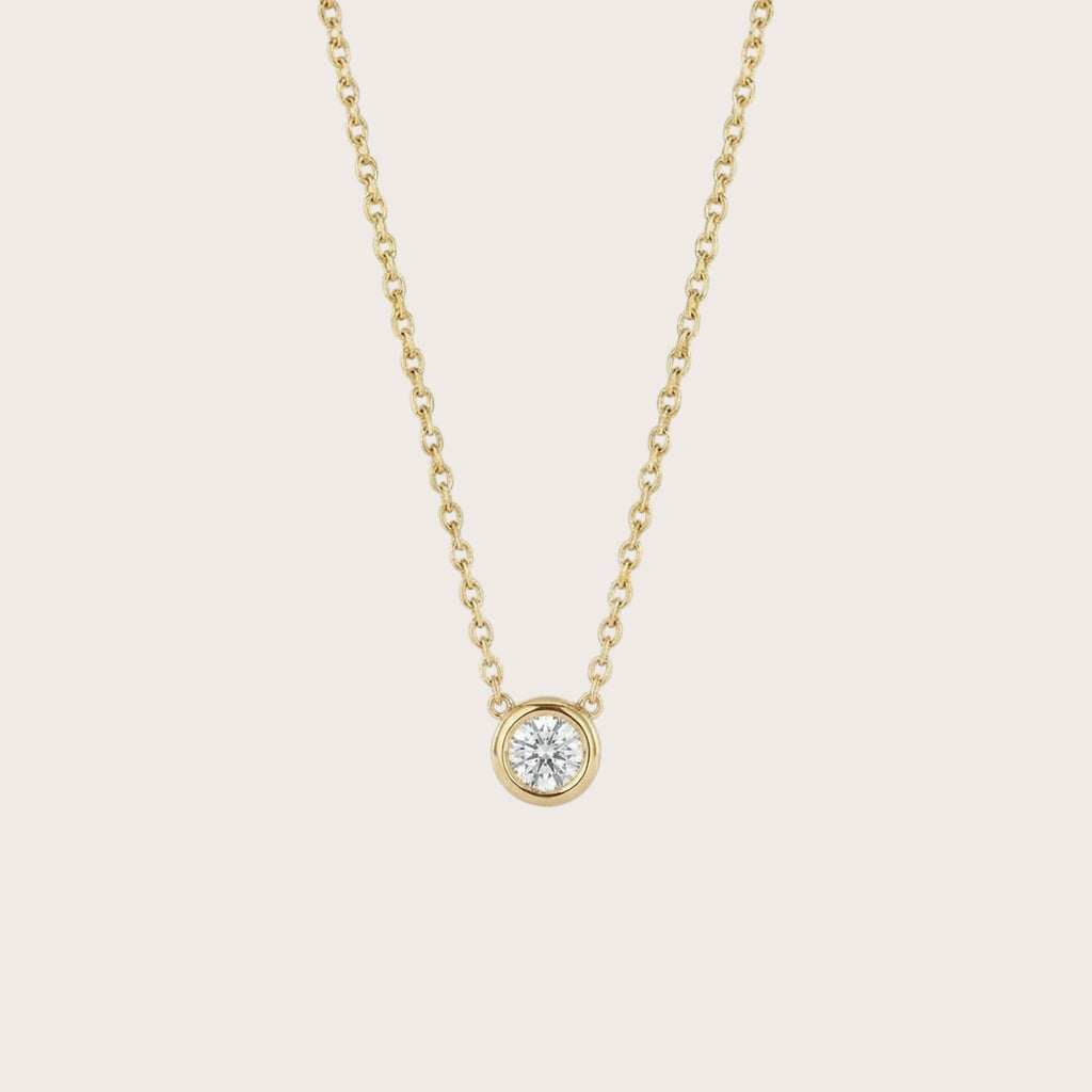 Round Diamond Pendant Necklace in 18K gold plated sterling silver with cubic zirconia - Aventus