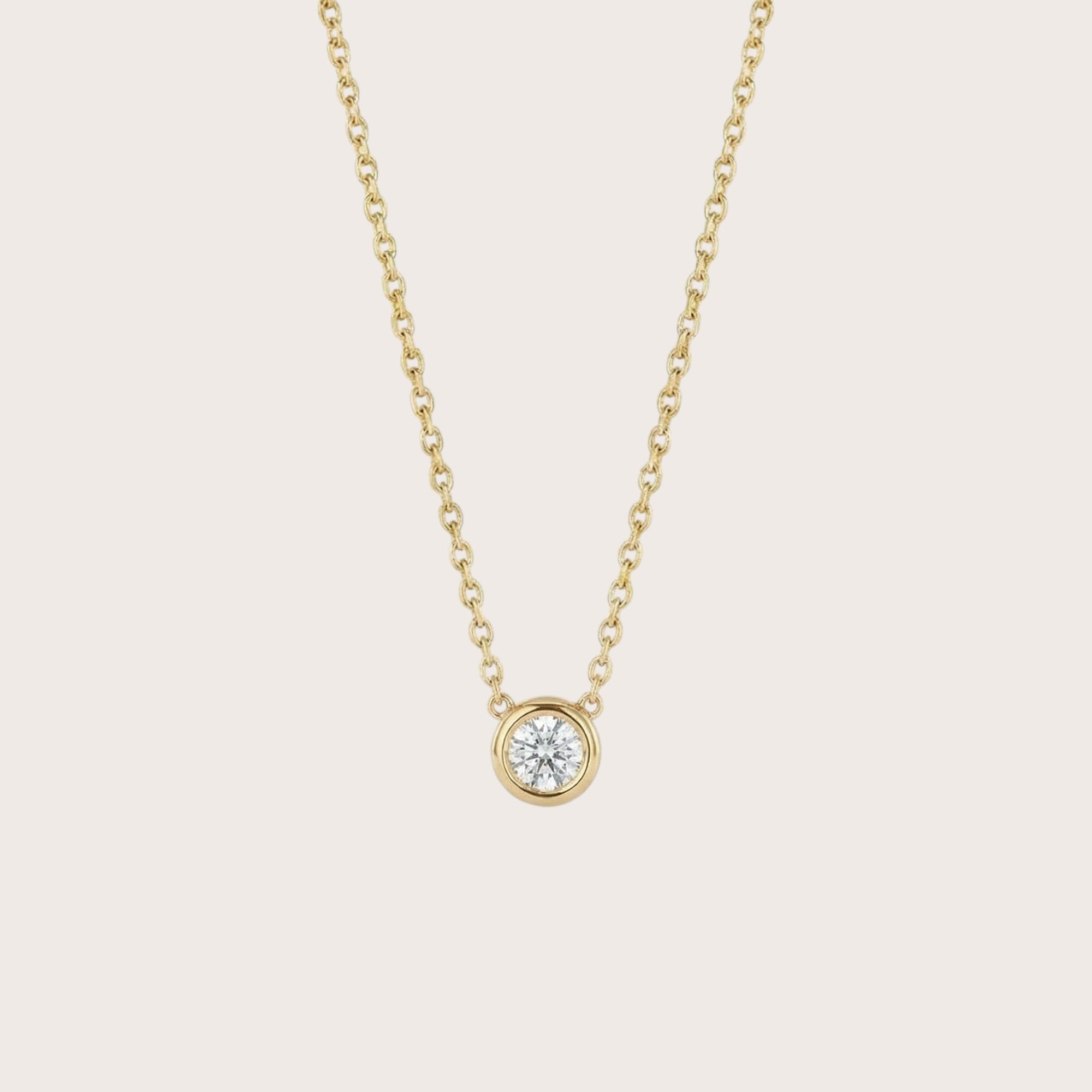 Round Diamond Pendant Necklace in 18K gold plated sterling silver with cubic zirconia - Aventus