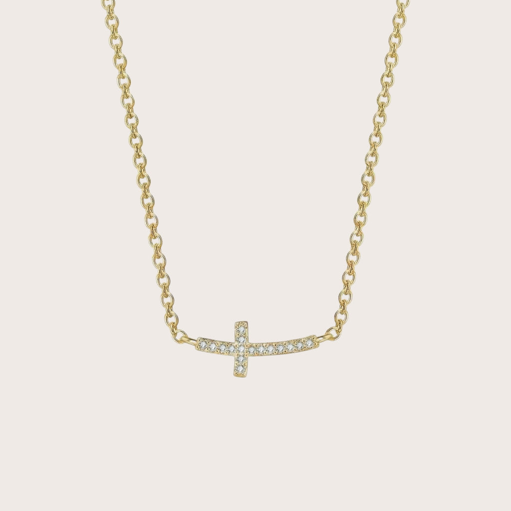 Smile Cross Strand Necklace in 18K gold plated sterling silver with cubic zirconia - Aventus