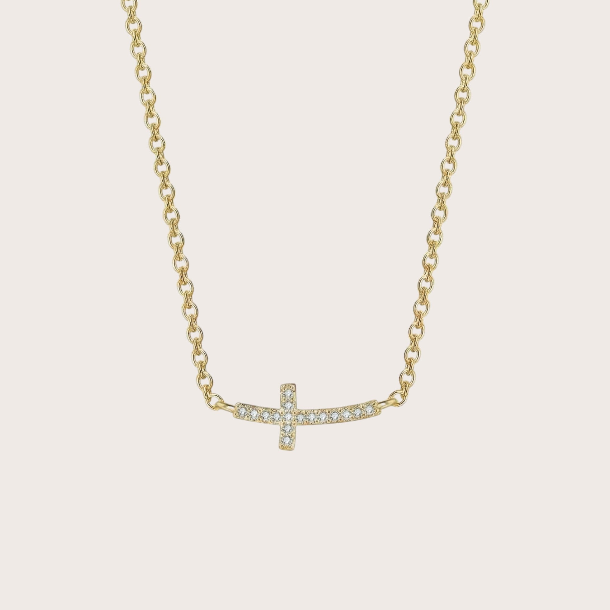 Smile Cross Strand Necklace in 18K gold plated sterling silver with cubic zirconia - Aventus