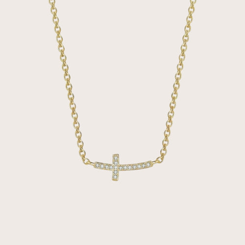 Smile Cross Strand Necklace in 18K gold plated sterling silver with cubic zirconia - Aventus