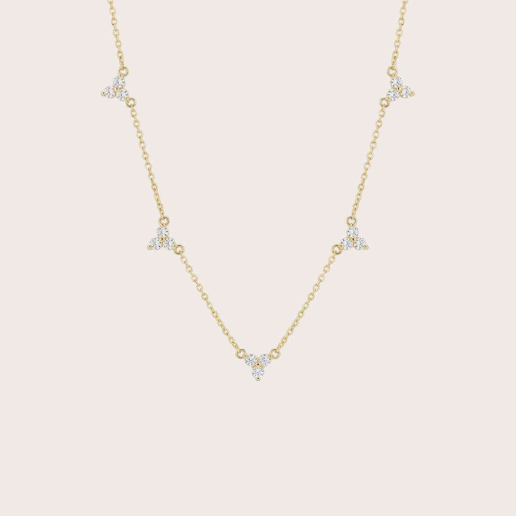 Three Leaf Clover Necklace in 18K gold plated sterling silver with cubic zirconia - Aventus