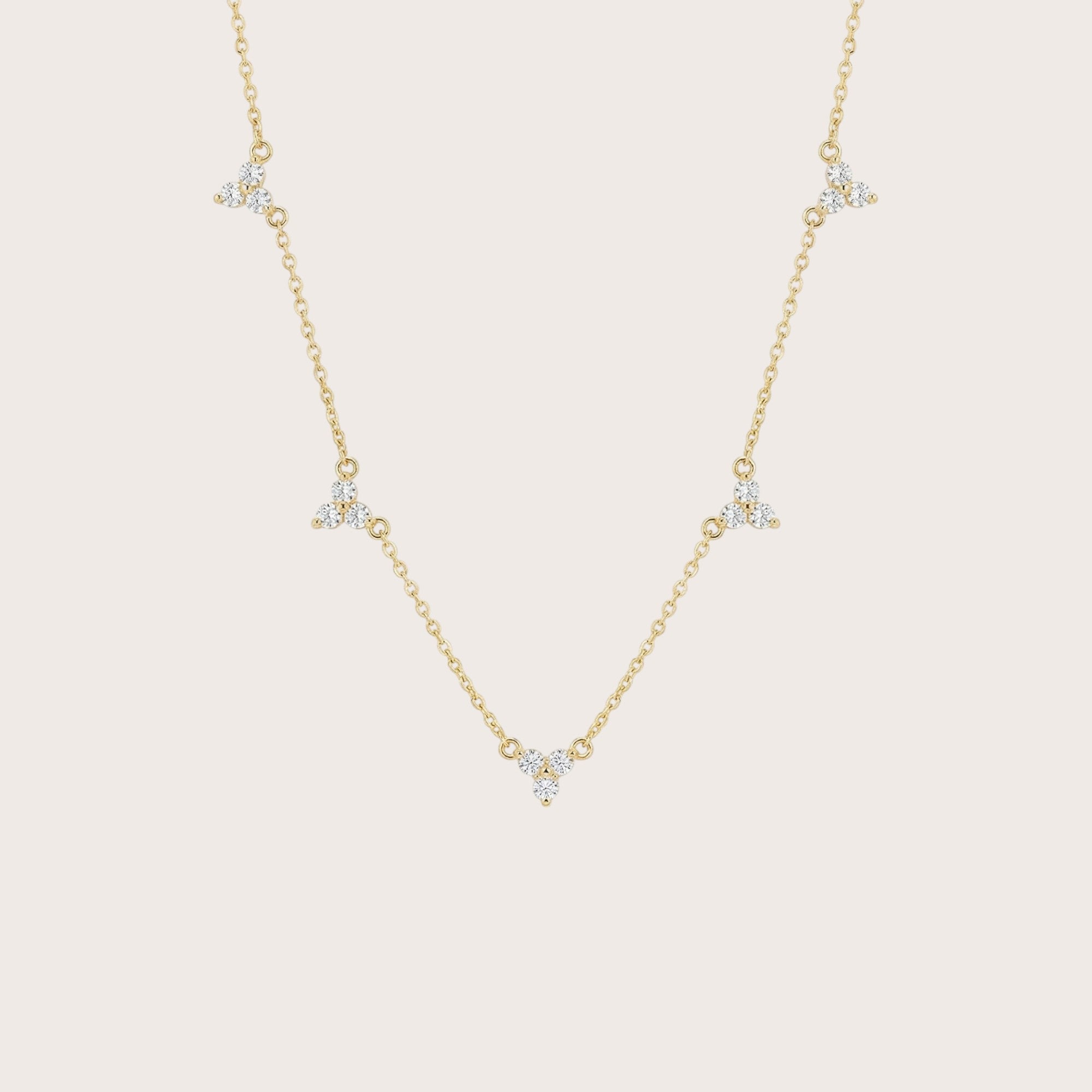 Three Leaf Clover Necklace in 18K gold plated sterling silver with cubic zirconia - Aventus