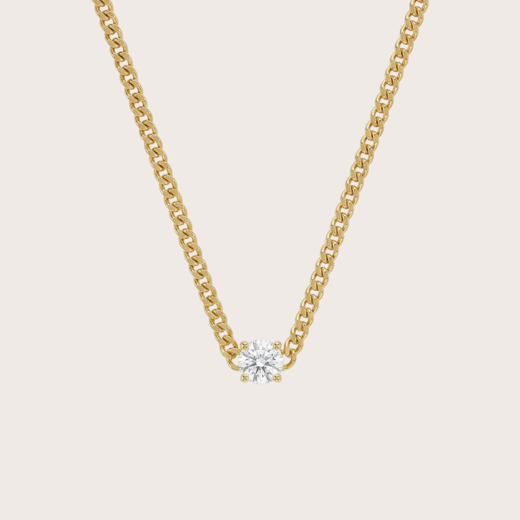Gemmed Curb Chain Necklace in 18K gold plated sterling silver with cubic zirconia - Aventus
