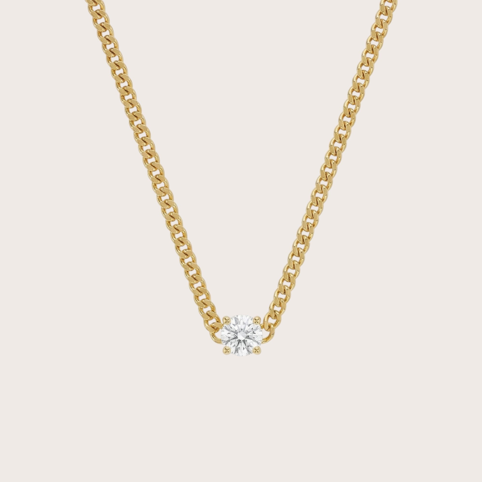 Gemmed Curb Chain Necklace in 18K gold plated sterling silver with cubic zirconia - Aventus