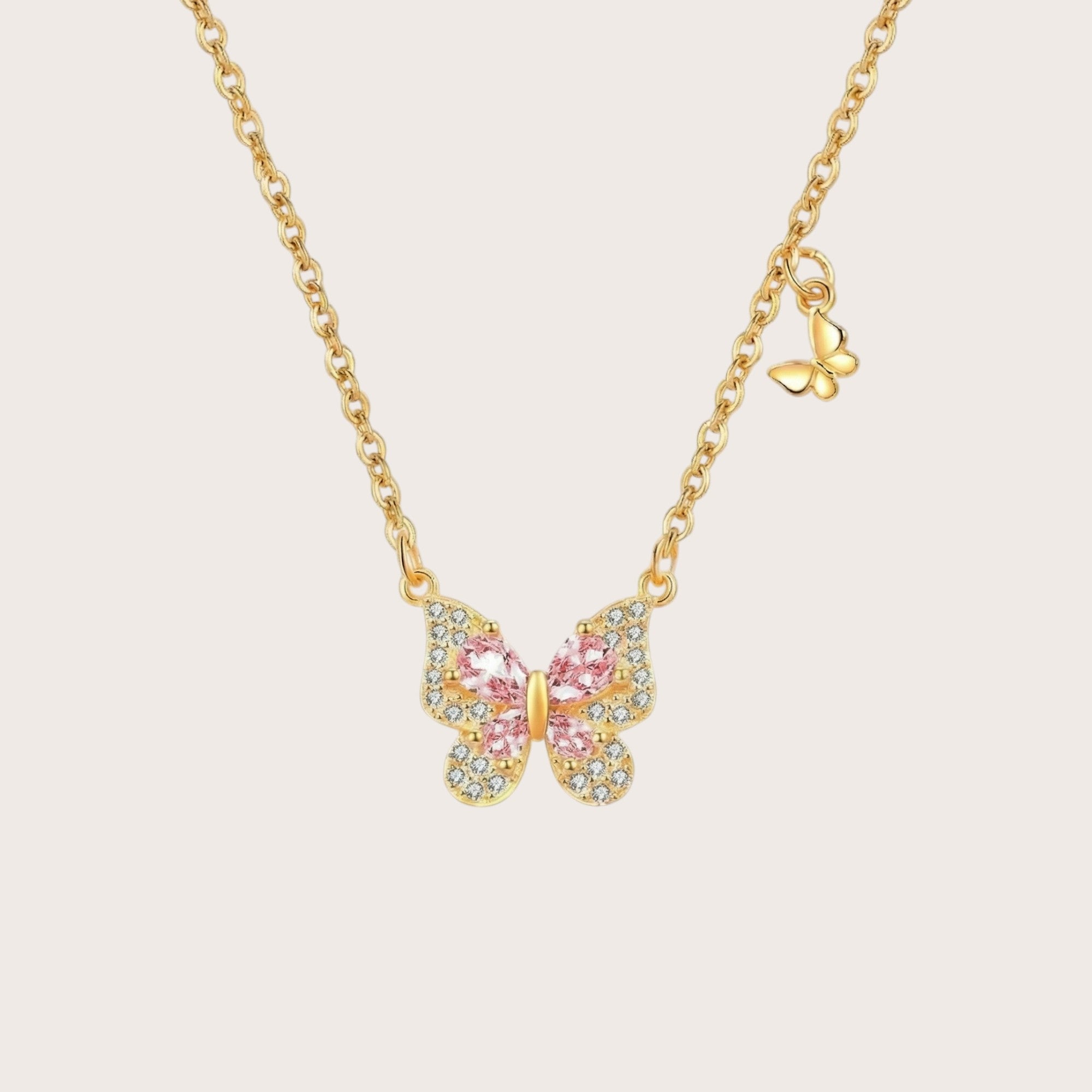 Pink Butterfly Pendant Necklace