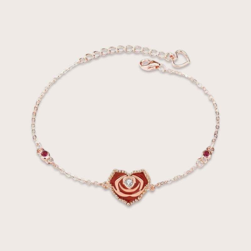 Rose Gold Heart & Rose Bracelet - Aventus