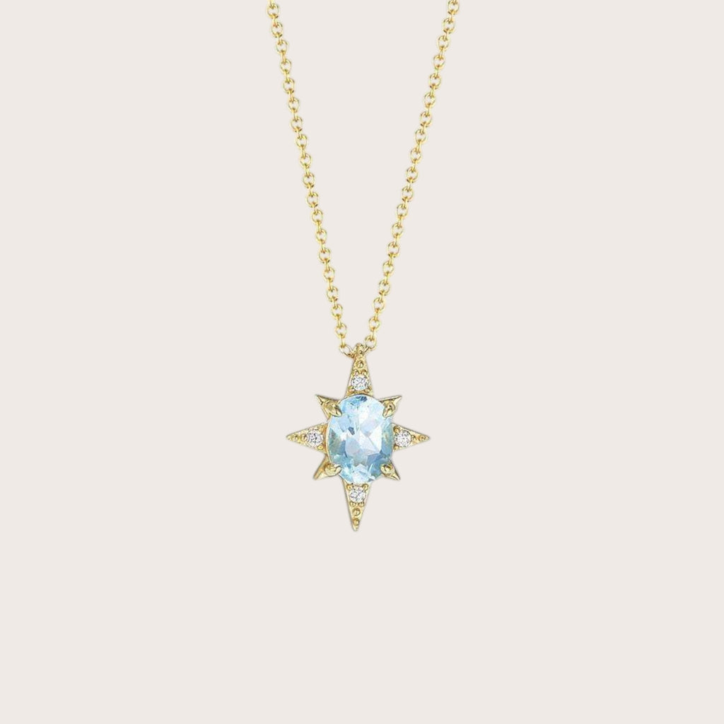 Natural Blue Topaz Eightfold Star Pendant Necklace
