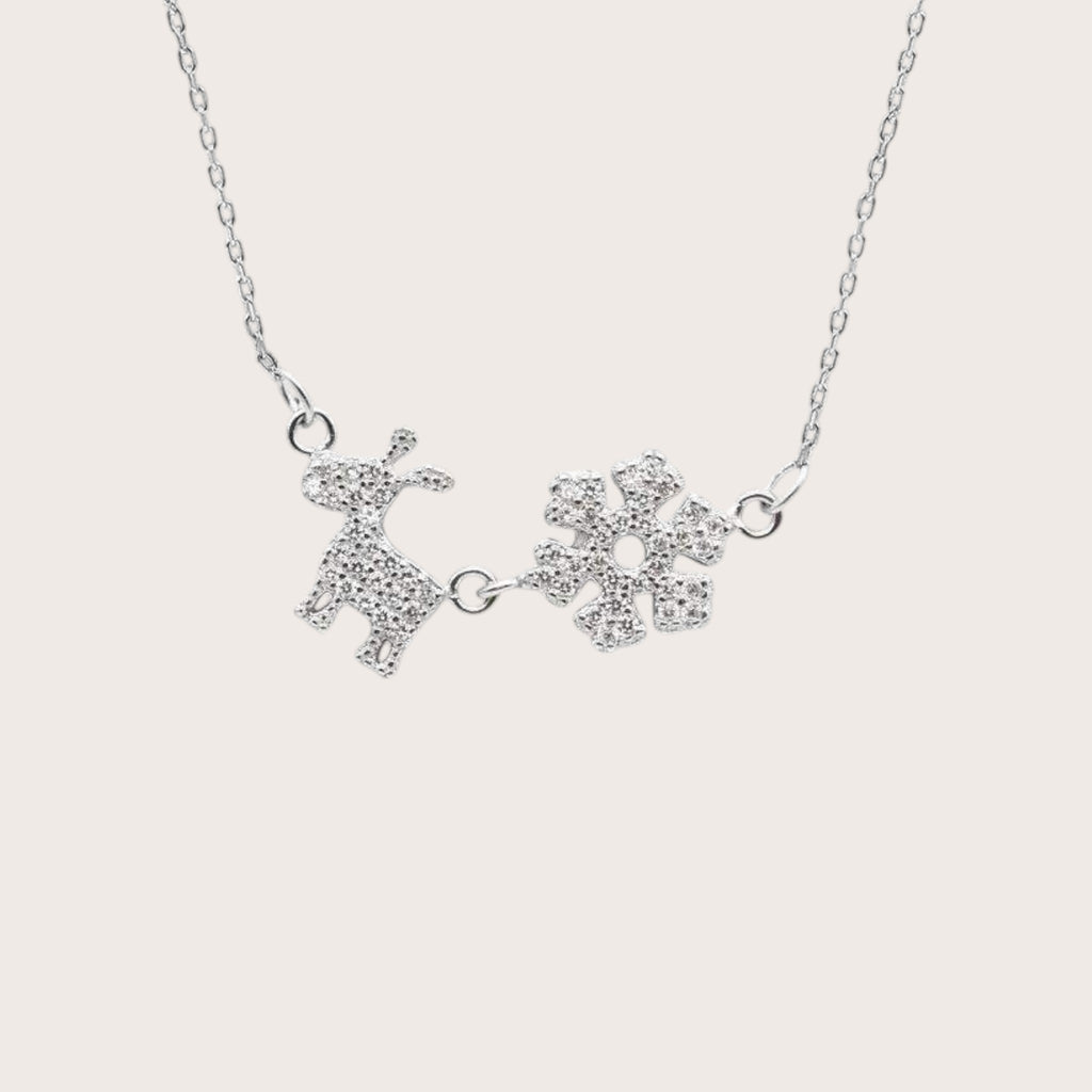 White Snowflake Reindeer Necklace