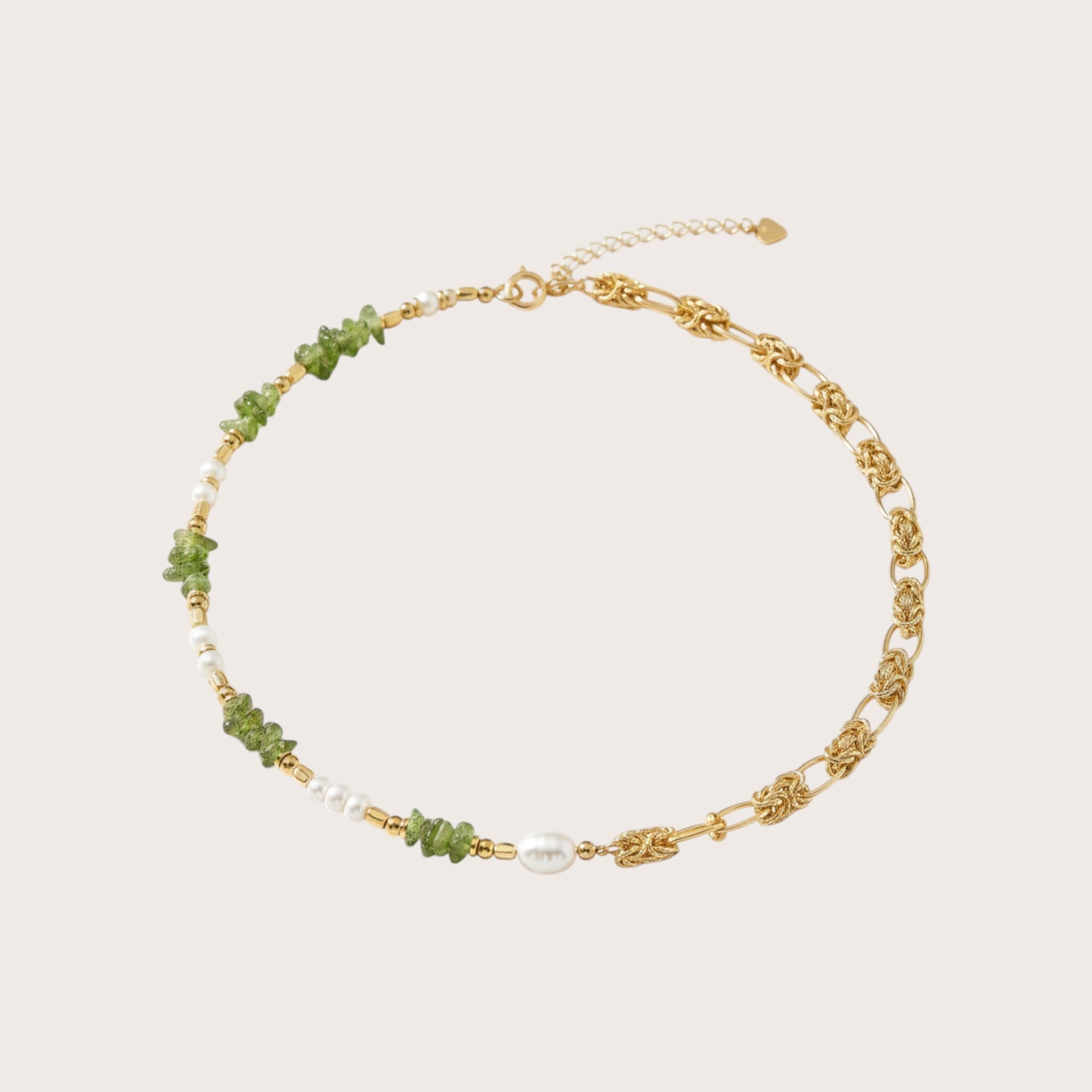 Natural Pearl Peridot Patchwork Necklace