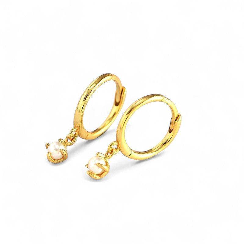 Natural Pearl Dangling Hoop Earrings - Aventus