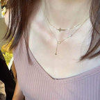 Double Layered Pearl Cross Necklace - Aventus