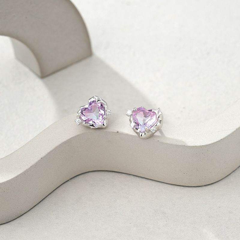 Faded Purple Blue Heart Stud Earrings - Aventus