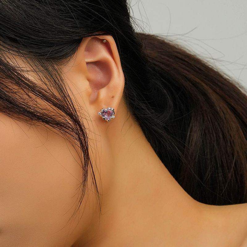 Faded Purple Blue Heart Stud Earrings - Aventus