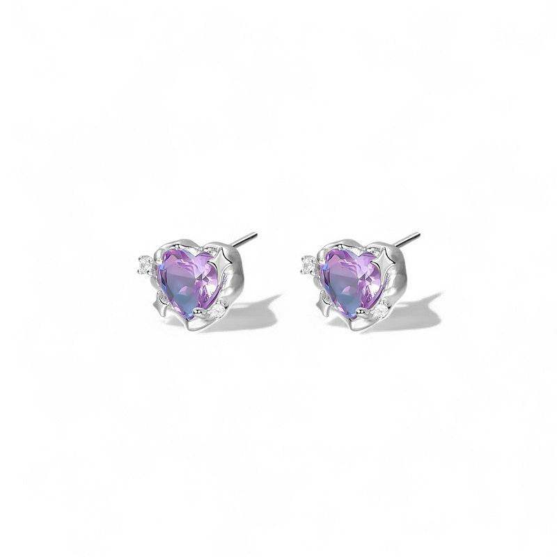 Faded Purple Blue Heart Stud Earrings - Aventus