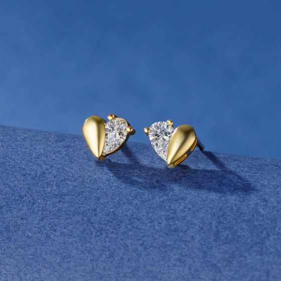 Studded Heart Pear Shaped Heart Earrings