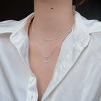 Diamond Cross Layered Pendant Necklace