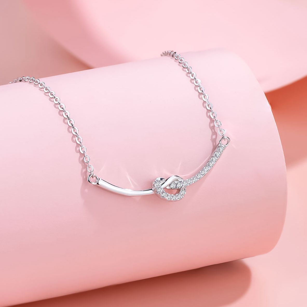 Heart Knot Pendant Necklace in 925 sterling silver with cubic zirconia - Aventus